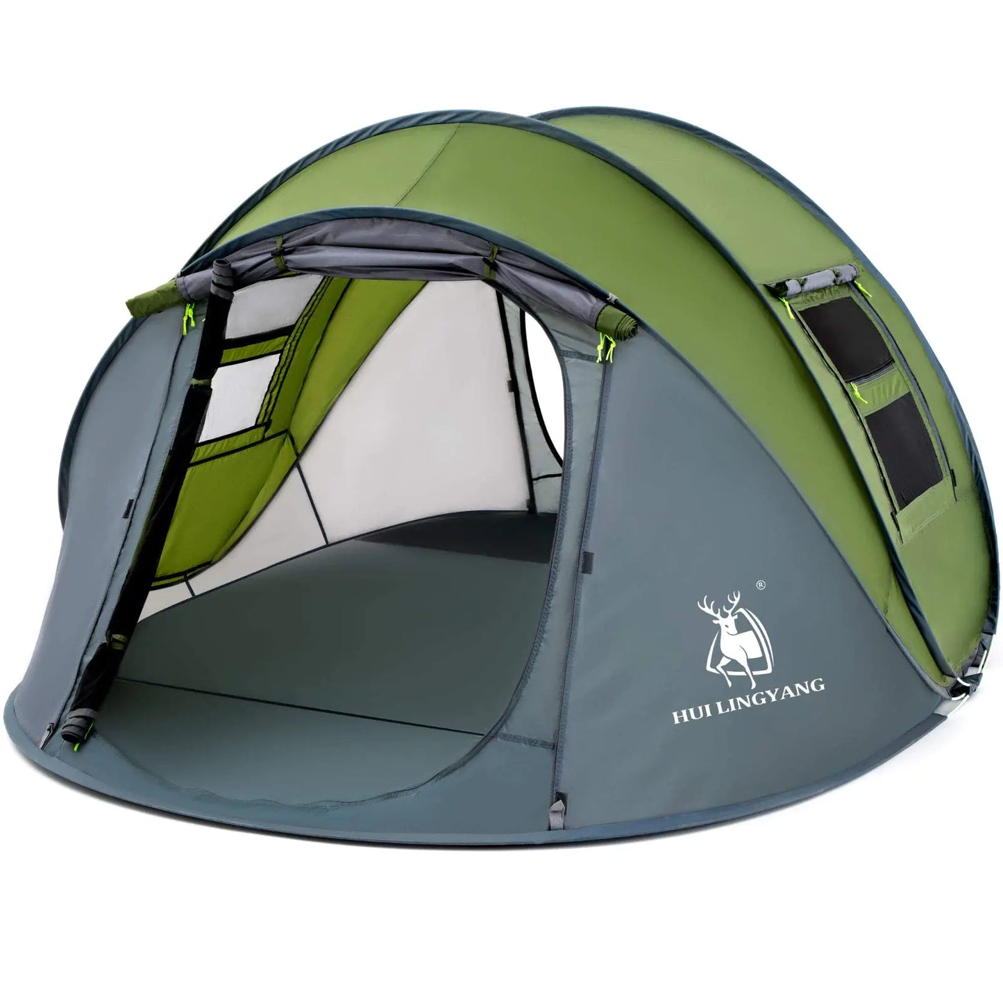 4 Person Easy Pop Up Tent 9.5"x6.6"x52Waterproof Automatic Setup Tent 2 Doors-Instant Family Tents for Camping Hiking & Traveling Green