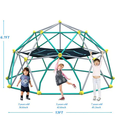 13-foot Geometric Dome Climber Play Center, Children's Climbing Dome Tower With Hammocks, Rust-resistant And UV-resistant Steel Support 1000 Pounds