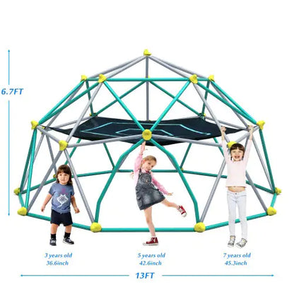 13-foot Geometric Dome Climber Play Center, Children's Climbing Dome Tower With Hammocks, Rust-resistant And UV-resistant Steel Support 1000 Pounds