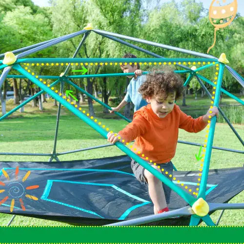 13-foot Geometric Dome Climber Play Center, Children's Climbing Dome Tower With Hammocks, Rust-resistant And UV-resistant Steel Support 1000 Pounds