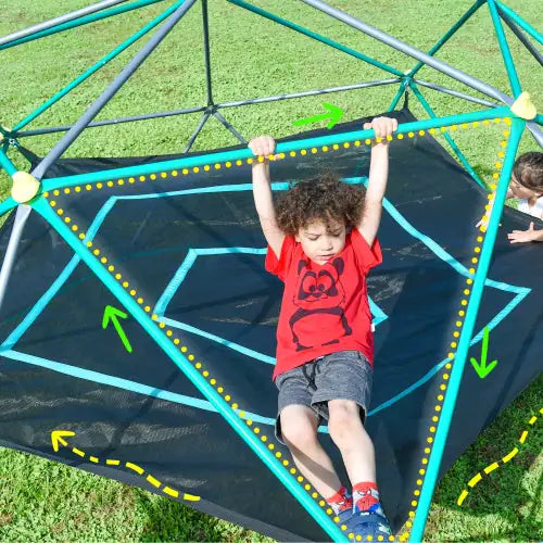 13-foot Geometric Dome Climber Play Center, Children's Climbing Dome Tower With Hammocks, Rust-resistant And UV-resistant Steel Support 1000 Pounds
